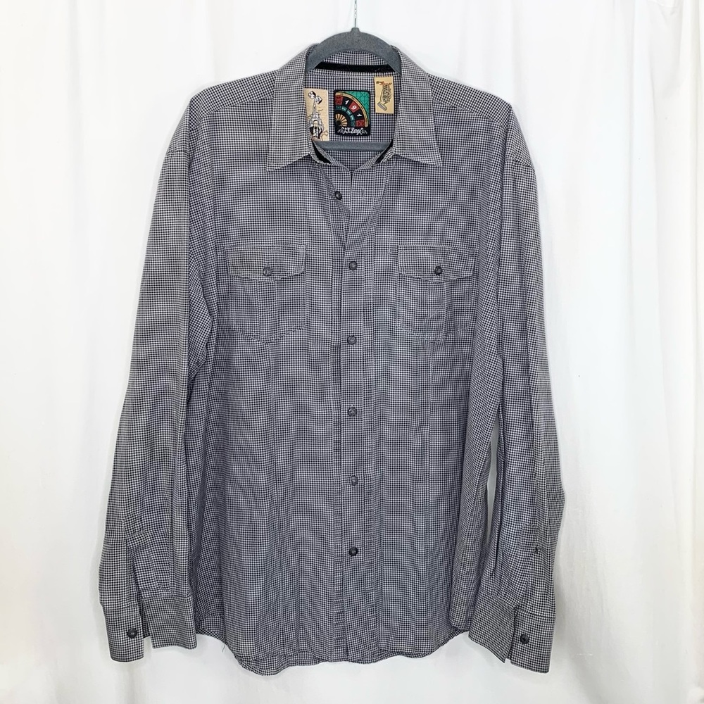 191 Unlimited Mens Black Checked Button Down Shirt Size 2XL